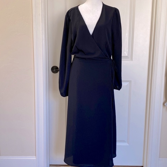JUSTFAB- True Wrap Dress Womens Black midi Office Career lined XXL plus size - Picture 1 of 10